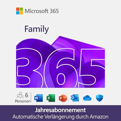 Microsoft 365 Family | 1 Jahr | bis zu 6 Personen | Office Apps mit KI | bis zu 6 TB Cloudspeicher | Amazon Abonnement mit automatischer Verlängerung