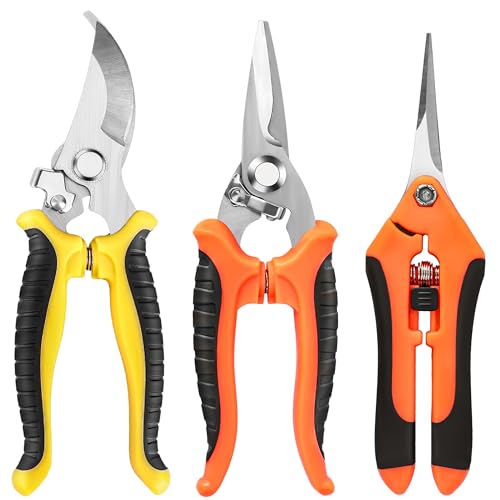 EWPJDK 3-Pack Stainless Steel Pruning Shears, Pruning Snips and Clippers for Gardening