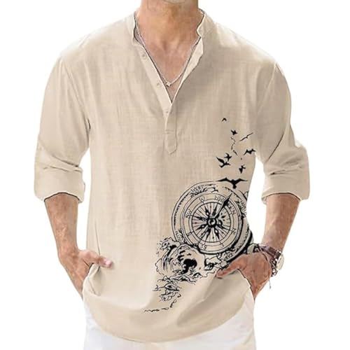 DEELMO Men's Cotton Blend Geometric Regular Fit Shirt (MON321_CHIKU_Down Round_Print_40_Beige