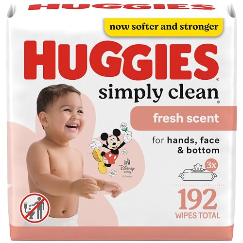 Huggies Simply Clean Fresh Scent Baby Wipes, 3 Flip-Top Packs of 64 (192 Wipes Total), Packaging May Vary