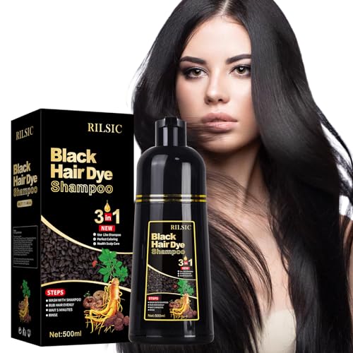 Schwarze Haarfärbeshampoo für Graues Haar, 500ML Hair Dye Shampoo 3-in-1 Haarfarbe, Natürliches Haarfärbeshampoo, Sofort-Haarfarben-Shampoo für Männer Frauen