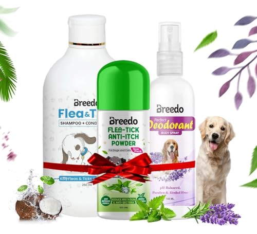 Breedo Ditch to Itch Natural Dog Shampoo, Dog Perfect Body Perfume Spray, Dog & Cat Powder Combo (3-in-1 Grooming Kit for Dogs & Cats)