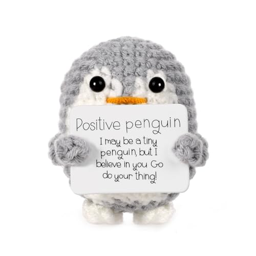 Mini Funny Positive Penguin, Cute Potato 2.6 Inch Knitted Toy with Positive Card Emotional Support Crochet Doll Cheering Gift for Family Friends Encouragement Party Decoration(Gray)