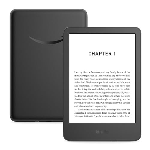 Amazon Kindle (16 GB) – Lightest and most compact Kindle with glare-free display, faster page turns, adjustable front light and long battery life – With Ads – Black