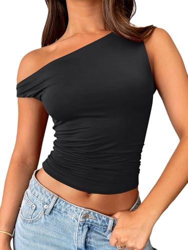 Trendy Queen Womens Summer Tops Spring T Shirts Crop Tank Top Fashion Clothes Workout Gym Beach Vacation Outfits 2025, Black, X-Small