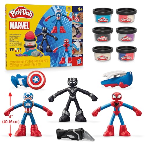 Play-Doh Marvel Hero Adventure Playset, 3 Marvel Action Figures with Wearable Tools, Black Panther, Captain America & Spider-Man Imagination Toys for Boys and Girls Ages 4 and Up