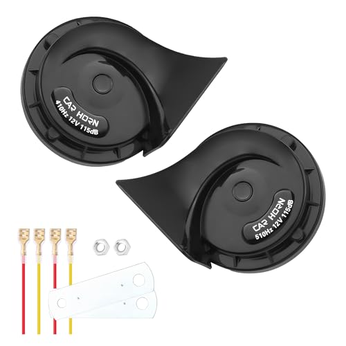 2PCS Super Loud Car Horns Kit with Wires/Brackets/Nuts,105-115dB Horns for Car for Damaged Horn Replacement,Universal Waterproof Electric 12V Horn for Car Truck SUV (Black)