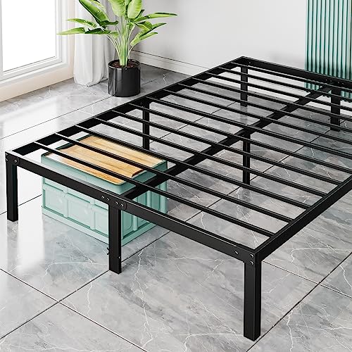 Sweetcrispy Queen Bed Frame - Heavy Duty Metal Platform Bed Frames Queen Size with Storage Space Under Frame, No Box Spring Needed, 14 Inches, Sturdy Steel Slat Support…