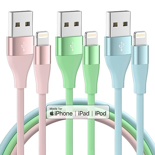 Bkayp iPhone Charger Apple MFi Certified 3Pack 10 FT Lightning Cable Fast Charging iPhone Charger Cord Compatible with iPhone 14 13 12 11 Pro Max XR XS X 8 7 6 Plus SE iPad and More - Multi Color