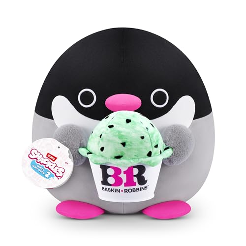 Snackles, Series 2, Penguin (Baskin Robbin), Plush Toy, Cuddly Squishy Comfort Plush with License Snack Brand Accessory, Medium (35 cm), Brown Box, (Penguin)