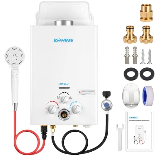Kohree Tankless Water Heater Propane, 6L 1.58 GPM Portable Tankless Water Heater with Handle, On Demand Instant Hot Water Heater with Overheating Protection, for RV Camping, Outdoor Shower, White