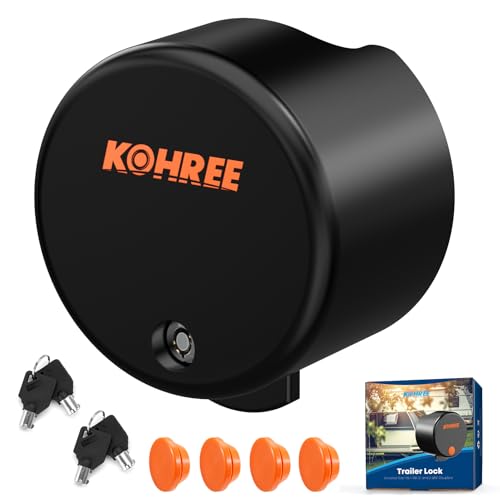 Kohree Heavy Duty Trailer Coupler Lock, Trailer Tongue Lock Hitch Locks RV Trailer Locks fit 2-5/16 Inch, 2", 1-7/8" Couplers, Durable Structural Steel Safety Tow Lock, 4 Keys & 4 Dust Covers, Black