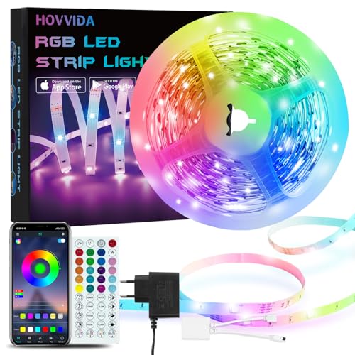 HOVVIDA Ruban LED 5M, 30 LED/Mètre, 24V RVB Bande LED, 150 LED, APP et Télécommande, Synchronisation de la Musique, Mode Minuterie, pour Chambre, Salle de Jeux, Fête, Festival