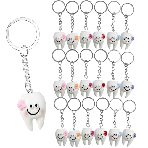 18 Pack Tooth-Shaped Resin Keychains, Dental Key Rings Handbag Pendants Gifts for Dentist, Dental Patients, Birthday Graduation Gifts for New Dentists, Basket Stuffers Party Favors, Multicolor, One