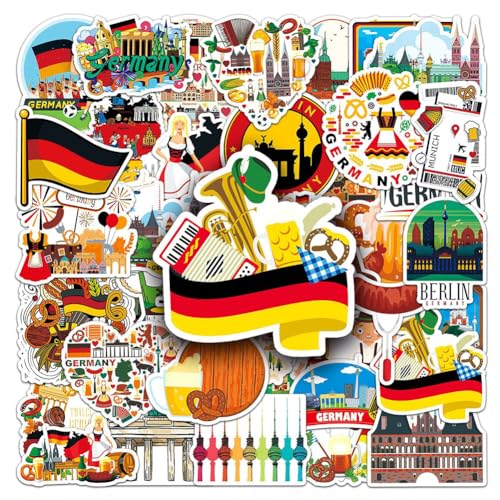 Germany Stickers |50Pcs German Waterproof Vinyl Decals for Water Bottles Laptop Luggage Cup Computer Mobile Phone Skateboard Guitar Décor