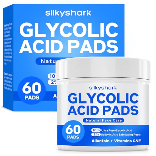 SilkyShark Glycolic Acid Resurfacing Pads (60 Count), 10% Ultra Pure + 2% Salicylic Acid, Exfoliating Peel Pads for Face, Effective Chemical Peel, Radiant Skin Renewal