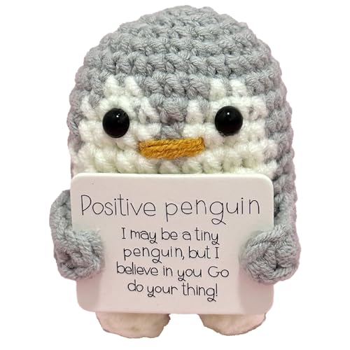 Tomtary Cute Penguin Doll with Positive Card - Knitted Penguin Plush for Adults & Lovers