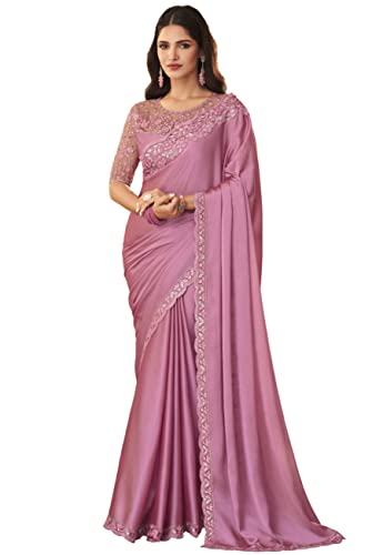 TRENDMALLS Women's Silk Embroidered Heavy Border Saree with Unstitch Designer Blouse Piece (K998-LightPink)