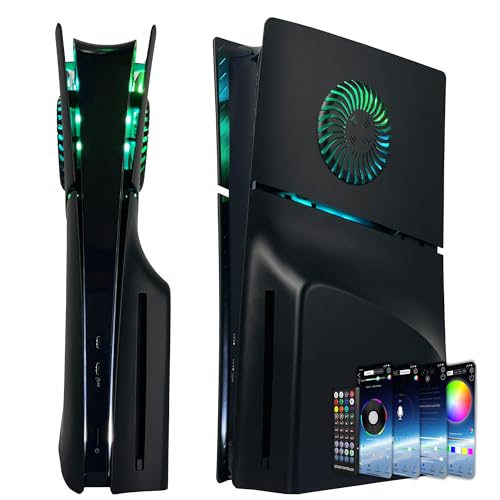 Faceplate for PS5 Slim Disc Edition with RGB Light Strip and Dust Filter with Cooling Vents DOBEWINGDELOU 400+ Effects LED Light Ring Console Face Plate Cover DIY Decoration Kit Accessories Black