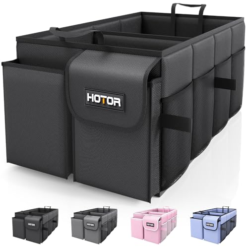 HOTOR Trunk Organizer - Car Organizer, Foldable Trunk organizer for SUVs & Sedans, Car Accessories, Tools, Sundries, 2 Compartments, Black