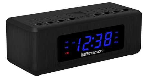 Emerson CK2023AM/FM Dual Alarm Clock Radio with 0.6" Blue LED Display, 4-Level dimmer, and Wake to Radio/Buzzer Alarm, Black