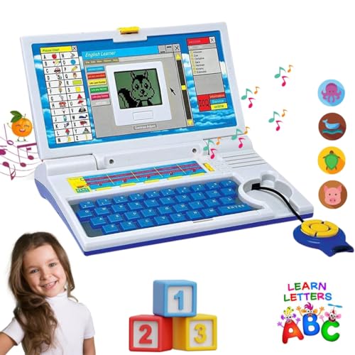 VEBETO Educational Laptop for Kids (1 Year Warranty) w/ Mouse Games 20 Fun Computer Activity Learning Toy for 2 3 4 5 Years Boys Girls Learn Letters Words Mathematics Music Logic Memory Tool, Blue