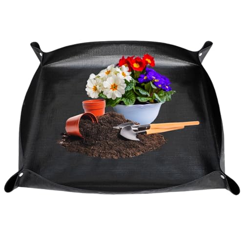 Tapis de Jardinage Imperméable, 100x100 cm Noir Tapis de Rempotage, Tapis de Plantation en Matériau PE, Tapis Jardin Pliable, Tapis de Transplantation pour Rempotage, Semis