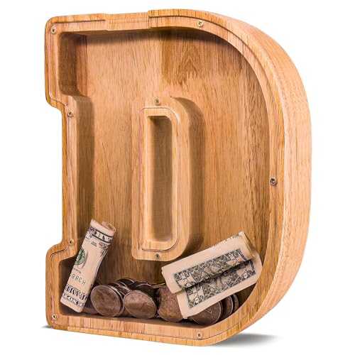 JOOMLAFLY Wooden Letter Piggy Bank for Kids Larger Letter Piggy Bank for Boys and Girls Personalized Piggy Bank Initial Coin Bank Wood Kids Money Bank for Birthday and Festival