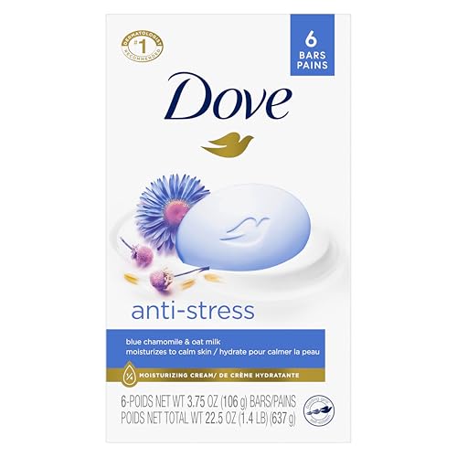 Dove Beauty Bar Soap for Relaxed skin, Anti-Stress Blue Chamomile & Oat Milk, Calms dry Skin 106g (Pack of 6 bars)