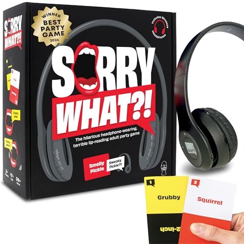 Sorry What - Hilarious Terrible Lip Reading Adult Card Game - Based On The Headphone Challenge TikTok Trend - 2+ Players 40,000 Funny Word Phrase Combinations - Party Game for Adults (Original)