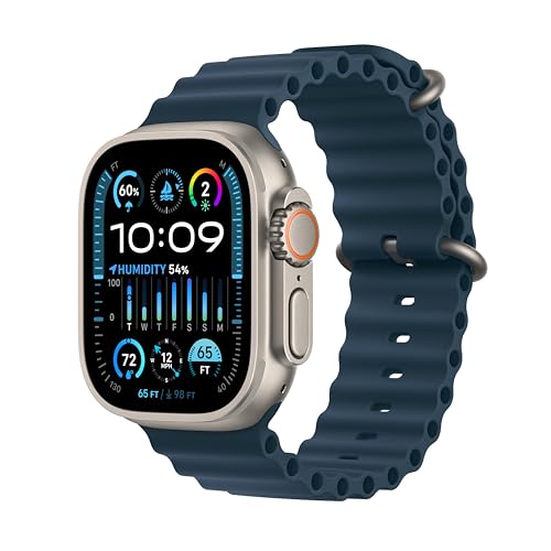 Apple Watch Ultra 2 [GPS + Cellular, 49mm] - Titanium Case with Blue Ocean Band, One Size (Renewed)