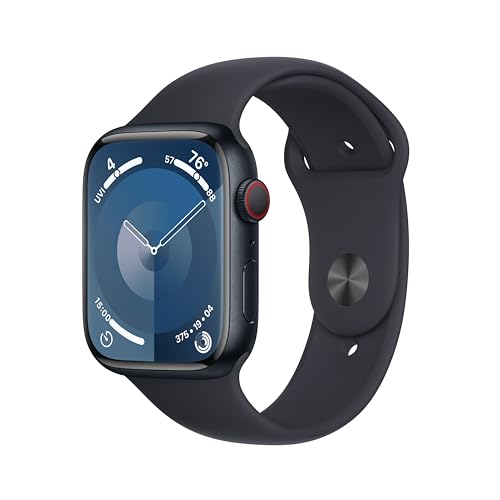 Apple Watch Series 9 (GPS + Cellular 45mm) Midnight Aluminum Case with Midnight Sport Band M/L (Renewed)