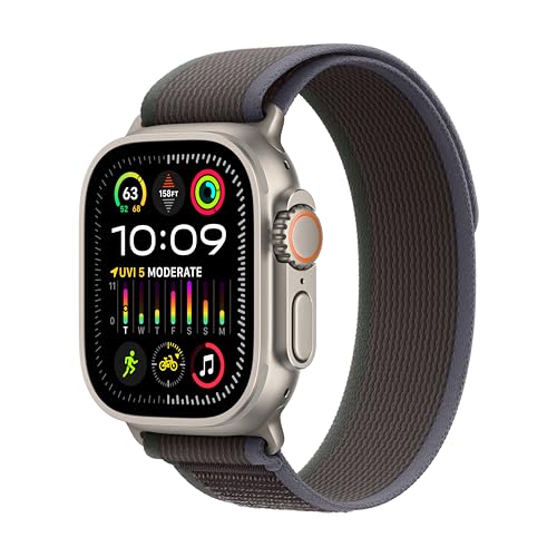 Apple Watch Ultra 2 [GPS + Cellular, 49mm] Titanium Case with Blue/Black Trail Loop, S/M (Renewed)