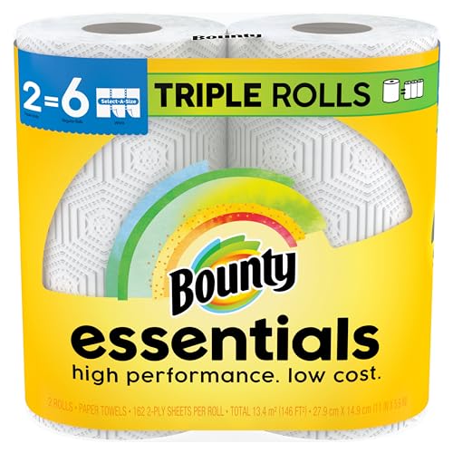 Bounty Essentials Select-A-Size Paper Towels, White, 2 Triple Rolls = 6 Regular Rolls