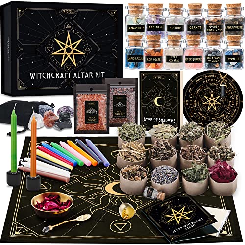Large Witchcraft Kit 65 PCS - Witch Altar Spell Kit - Wiccan Supplies and Tools - Witch Set for Beginners Witchcraft Supplies (Herbs Type 1)