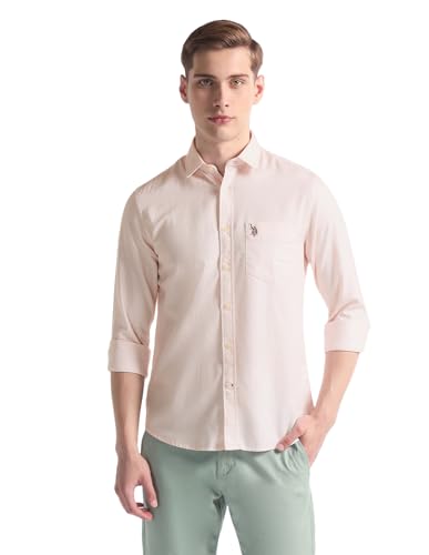 U.S. POLO ASSN. Men's Woven Design Regular Fit Shirt (USSHT1917_Pink