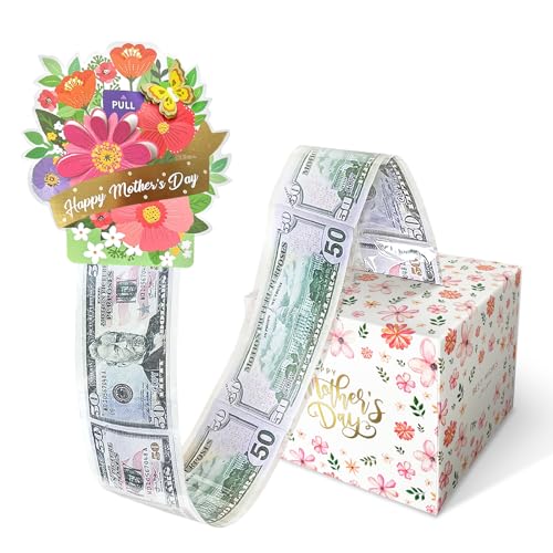 Surprise Gifts for Mom from Daughter Son, Mother's Day Money Box for Cash Gift Pull, Surprise Money Holder Cash Gift for Mom, DIY Money Gift Box with 60 Transparent Bags for Mother's Day Gift
