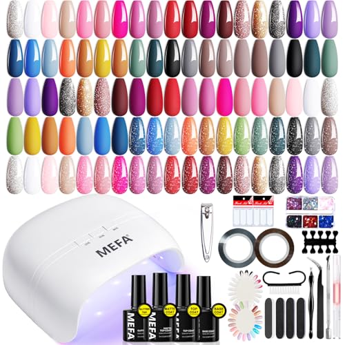 MEFA Gel Nail Polish Kit with Nail Light, 32 Colors All Seasons Popular Gel Polish Set with Base and Matte/Glossy Top Coat Nail Art Decorations Manicure Essential Tools Starter Kit DIY Salon Home Christmas Gifts for Women Girls