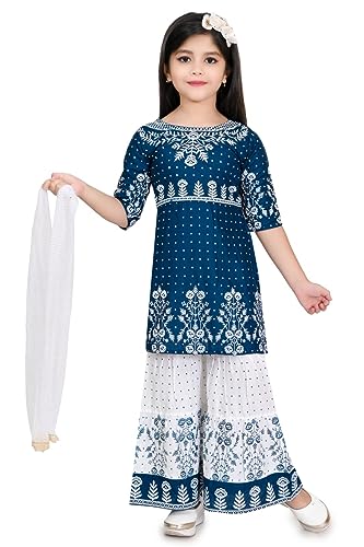 Jbegam Girls Anarkali Kurta and plazoo Suit with Dupatta Ethnic Wear Dress for Kids7 Years-8 Years Blue
