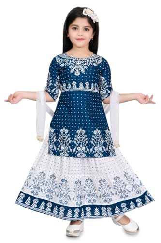 Jbegam Girls Anarkali Kurta Set and Sharara plazoo Suit with Dupatta Ethnic Wear Dress for Kids10 Years-11 Years Blue