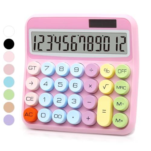 UPIHO Pink Calculator, Standard Calculator 12 Digit with Large LCD Display and Big Buttons,Pink Office Accessories for Women Desk,Cute Calculator for Office,School, Home,Business(Colorful Pink)