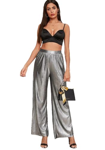 MIXFIT Ethnic Valley Shimmer Palazzos for Womens and Girls-(Grey)-(Free Size)-(Waist Size 26-42 inch)