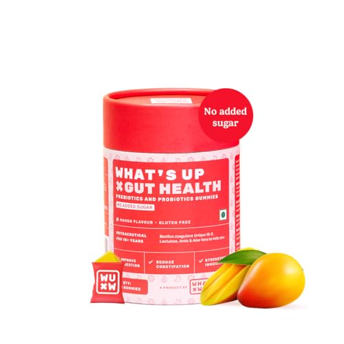 What's Up Wellness Gut Health Supplements Gummies | Prebiotics & Probiotics Supplement | Constipation, Bloating, Gas & Acidity Relief | Immunity | Clinically Proven Strain | 30 Days (Pack Of 1)