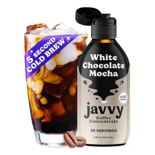 Javvy Coffee Concentrate - Limited Release Flavors - Cold Brew Coffee, Perfect for Hot or Iced Instant Coffees, Hot Drinks, Cold Brew Concentrate, 35 Servings - White Chocolate Mocha