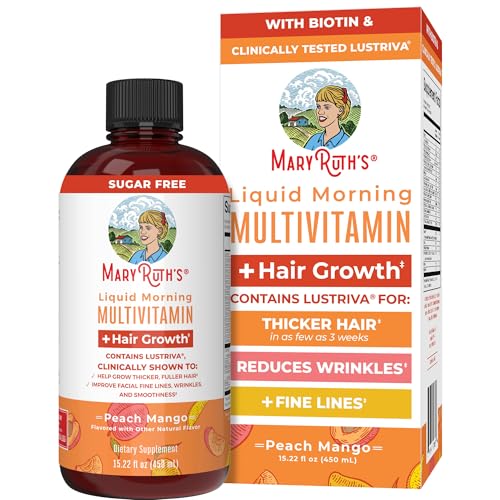 MaryRuth's Liquid Multivitamin + Hair Growth | Biotin 10000mcg | Lustriva Hair Growth Supplement | Clinically Tested in Women for Thicker Hair & Facial Wrinkle | Skin Care | Ages 18+ | 15.22 Fl Oz