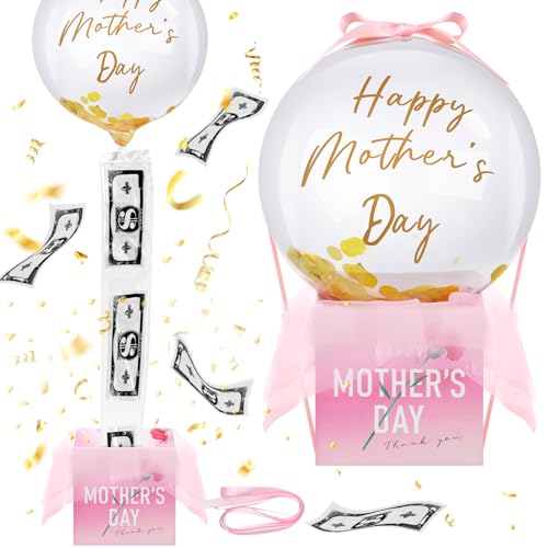 JellyArch Mother's Day Money Gift Box for Cash Pull Money Balloon Box Pull Cash Surprise Balloon Kit Happy Mother's Day Decoration for Women Mom Wife Sister Gift