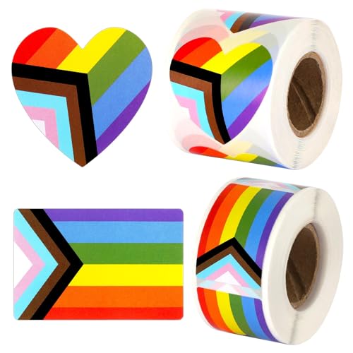 FEBSNOW Pride Rainbow Heart Flag Stickers - 600 Pcs Bulk Self-Adhesive Decal Stickers for Laptop, Water Bottle Decor & Pride Parade Events