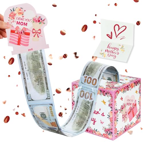 BEISHIDA Mother's Day Money Box for Cash Gift, Happy Mother's Day Money Holders for Cash, DIY Surprise Box with Greeting Card for Mom-Mom Surprise Gift(Pink)