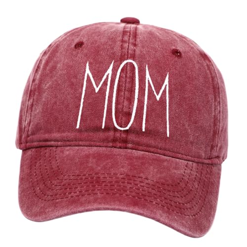 Baoblaze Mama Baseballmütze, Baseballmütze für Mutter, Mom Embroidered Baseball Hat Verstellbar, Damen Baseballkappe Distressed, Mama Baseball Cap für Angeln, Strand, Muttertagsgeschenk, Burgund