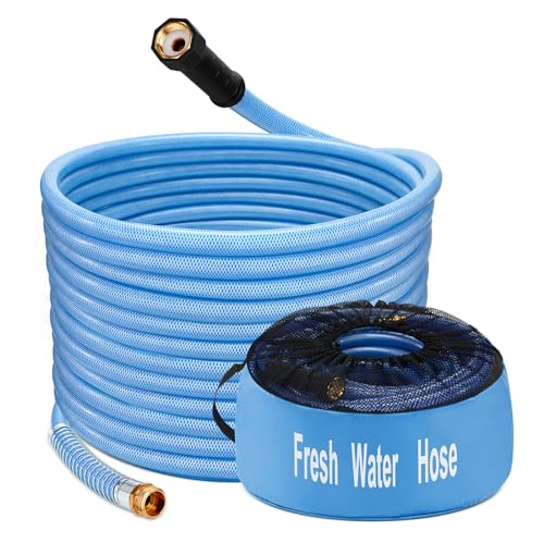 Kohree 50FT Upgraded RV Water Hose, 5/8" Premium Drinking Water Hose for Camper, Leak Free, No Kink, Flexible Garden Hose 50 ft with Storage Bag, Reinforced PVC Design w/Strain Relief Ends - Blue